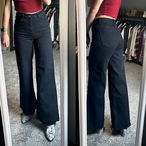 Black denim flare pants